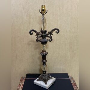 Vintage Hollywood regency MCM Brass, Glass And Marble base Table Lamp